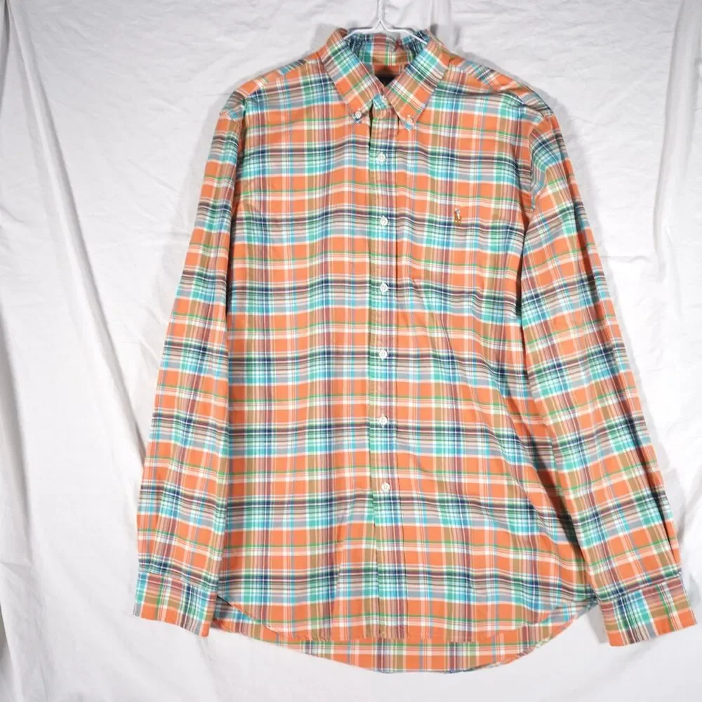 Polo Ralph Lauren Madras Plaid Button Up Shirt Orange Men's Large